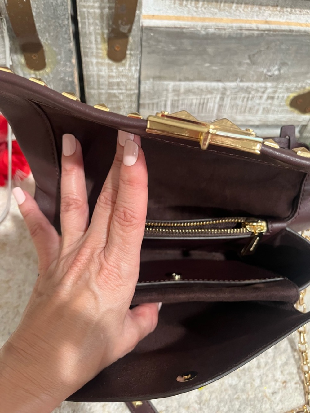 MICHAEL KORS CeCe Studded Convertible Crossbody Burgundy EUC! - Picture 13 of 13